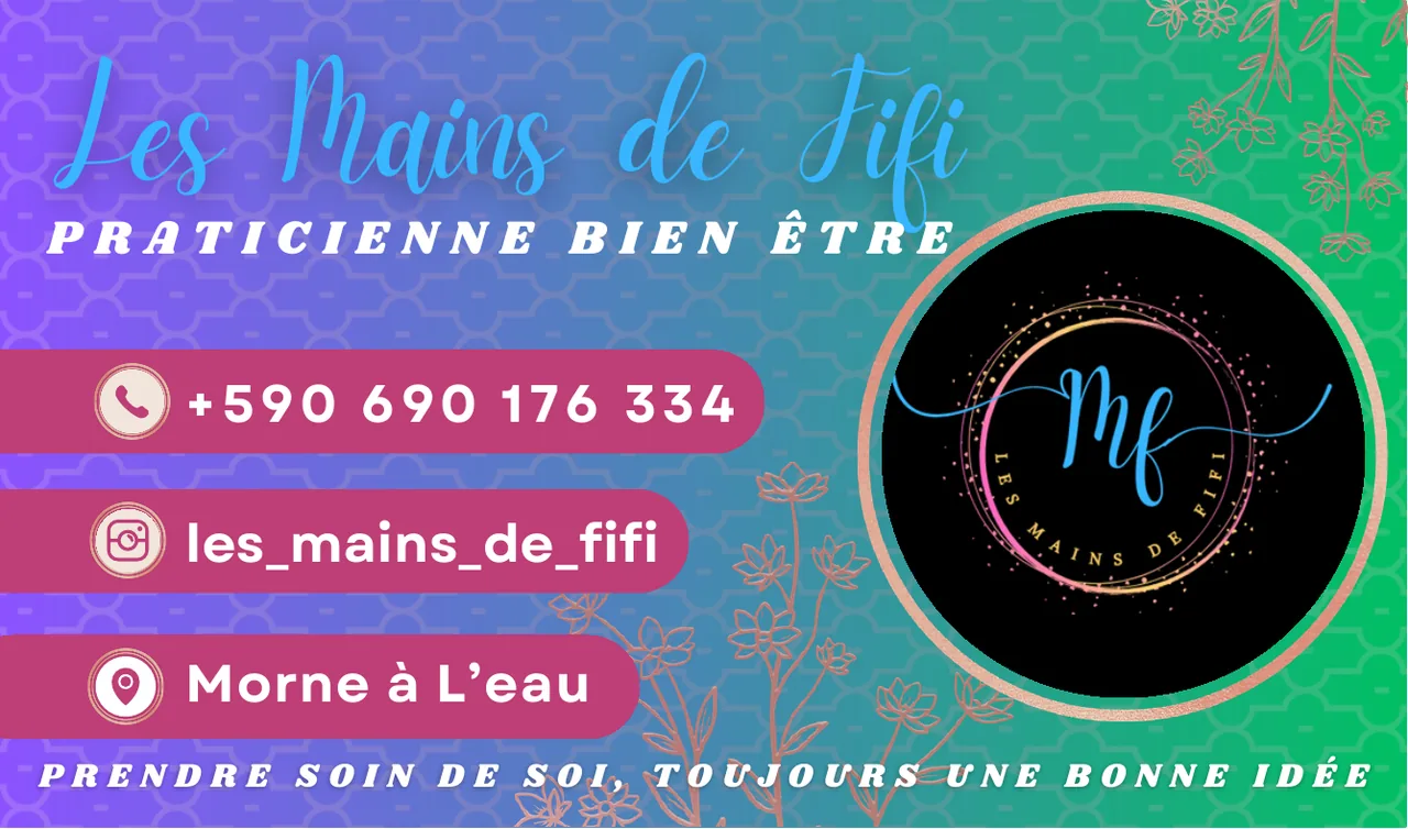 Carte de visite des Mains de Fifi, praticienne bien-être